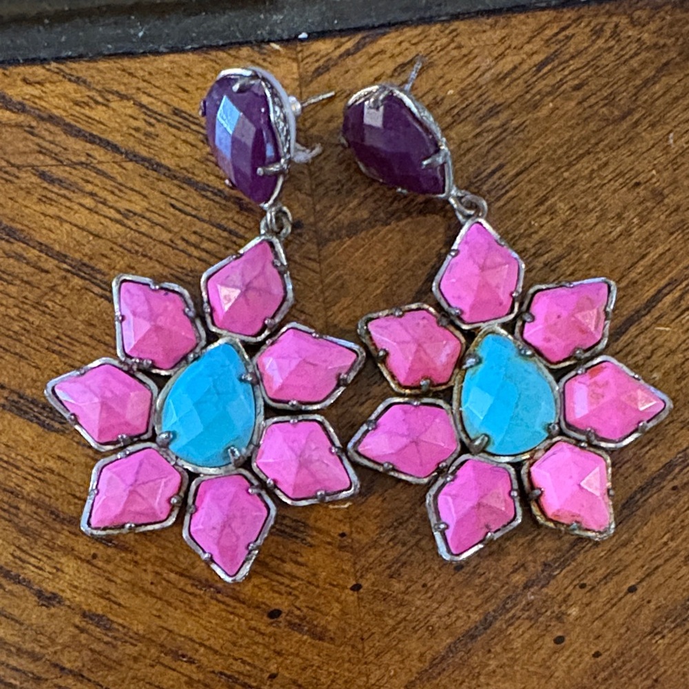 Kendra Scott Pink and Blue Floral Earrings